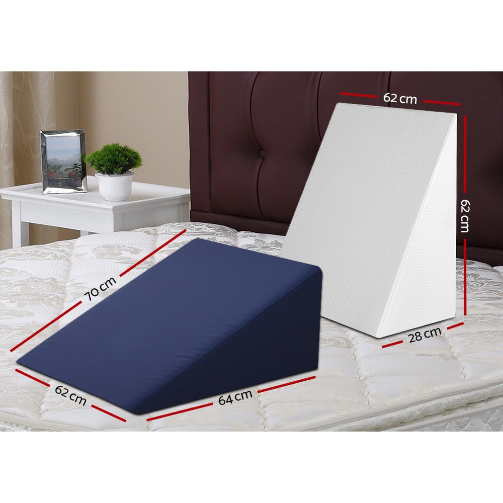 Set of 2 Wedge Pillow - White & Blue