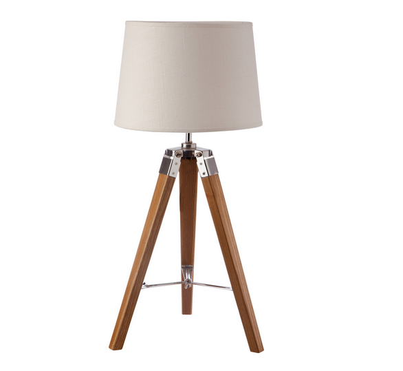 Wooden Tripod Table Lamp With Black Taper Fabric Shade
