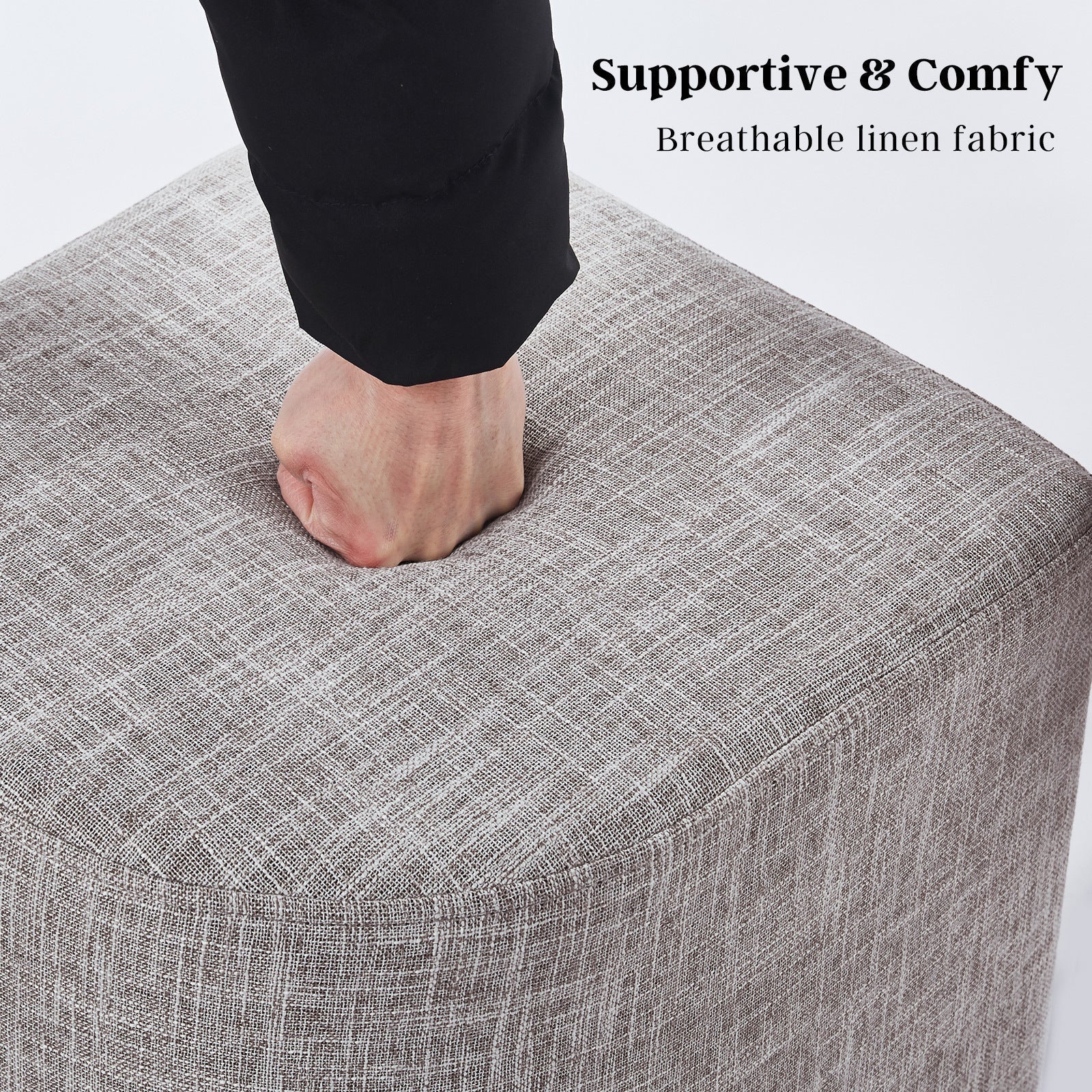 Ottoman Stool Linen Fabric Footstool Foot Rest Pouffe Pouf Seat - Dark Grey