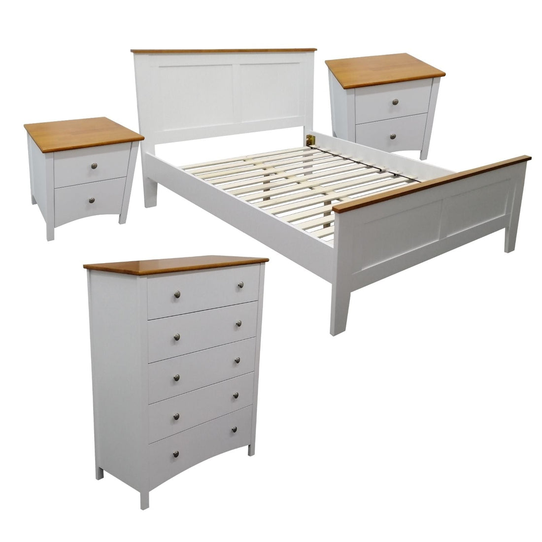 4pc Double Bed Suite Bedside Tallboy Bedroom Furniture Package - White