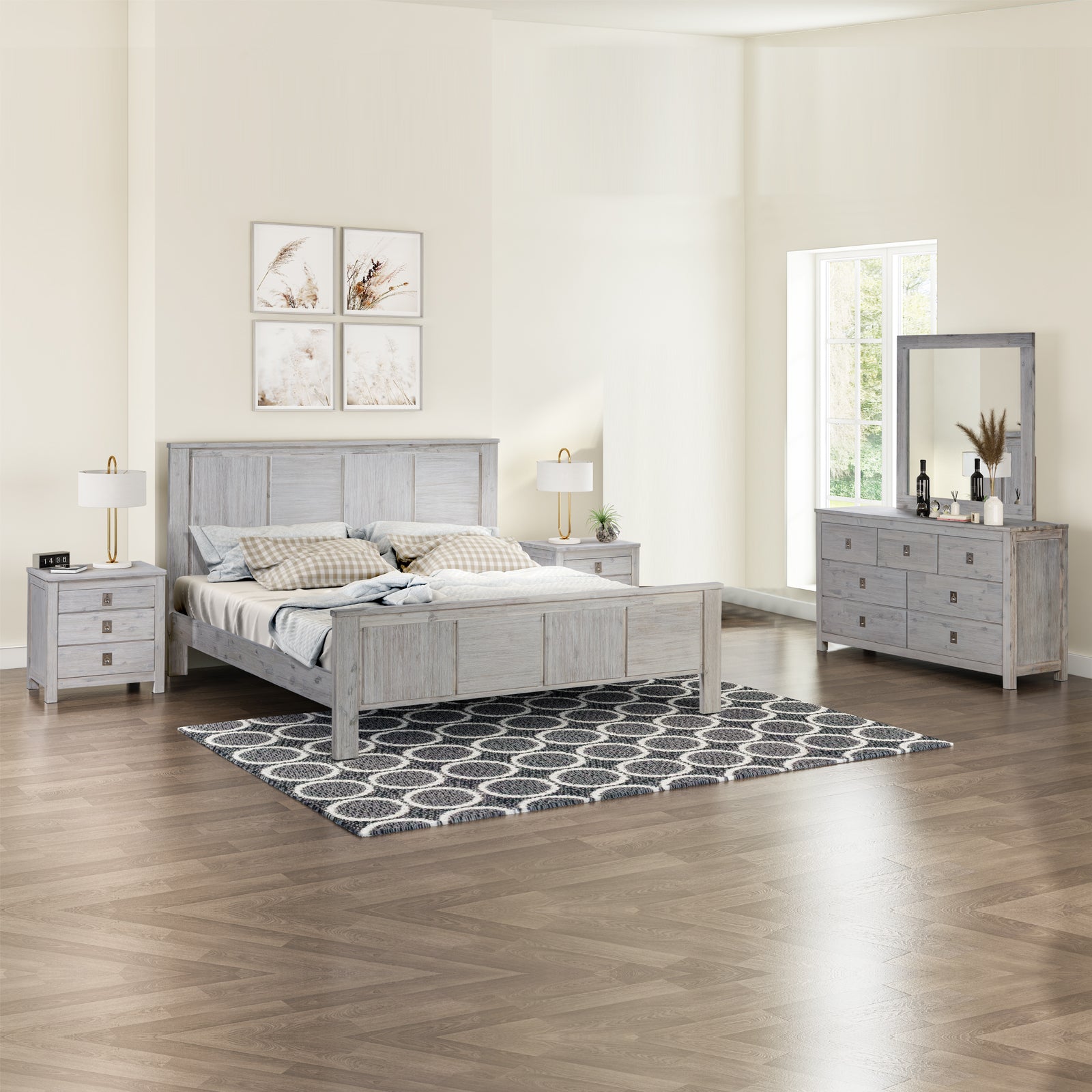 4 Pieces King Size Bedroom Suite with Solid Acacia Wood