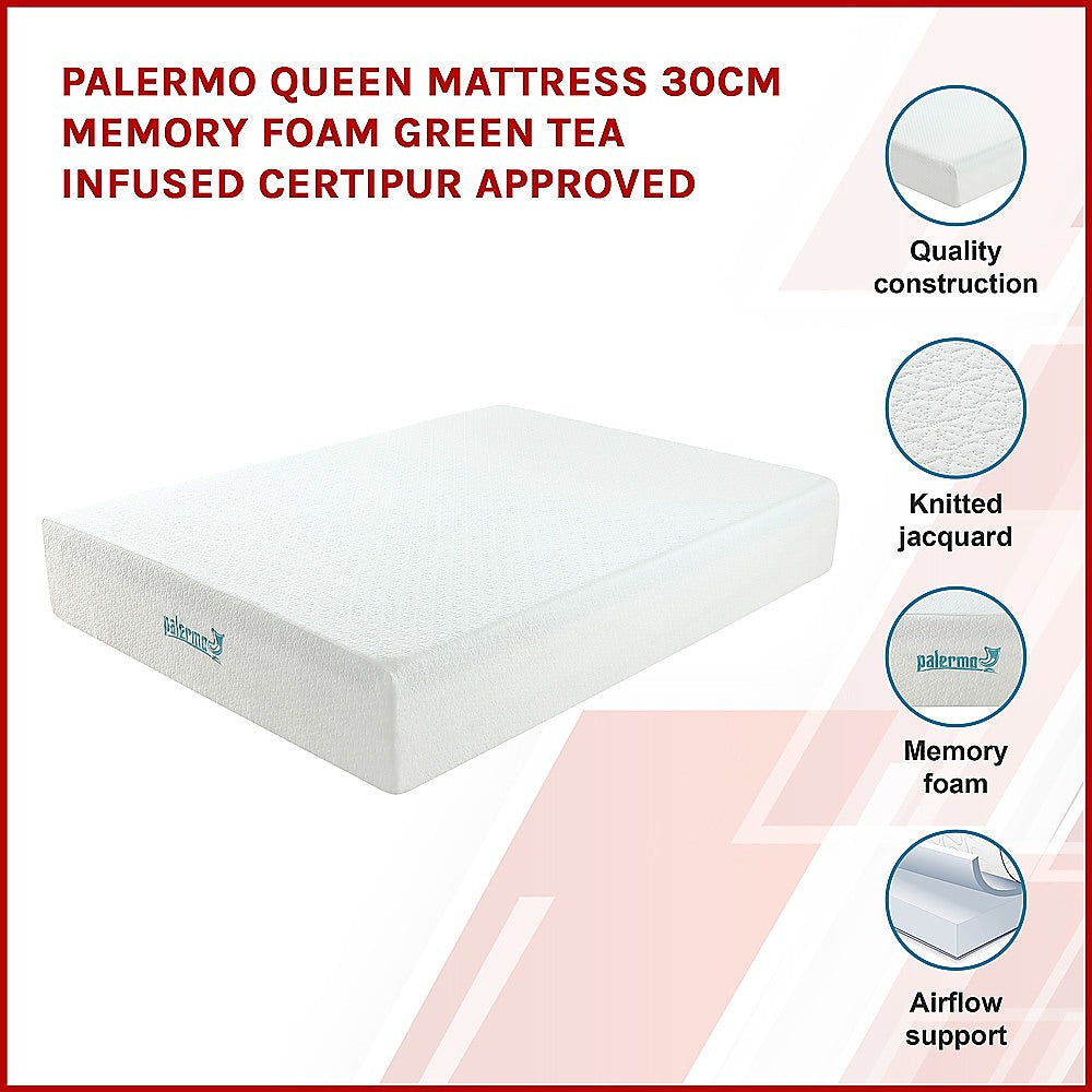 Kairos 30cm Mattress Memory Foam Green Tea Infused - Queen