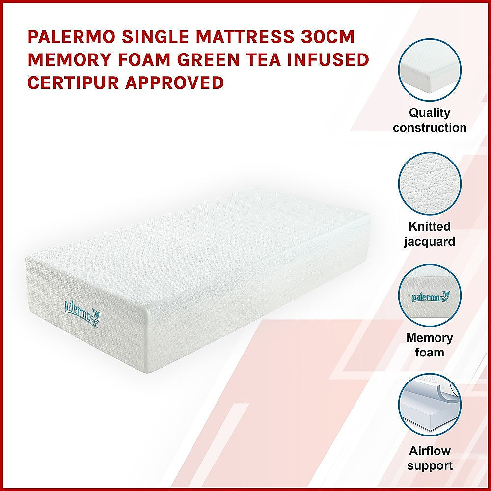 Kairos 30cm Mattress Memory Foam Green Tea Infused - Single