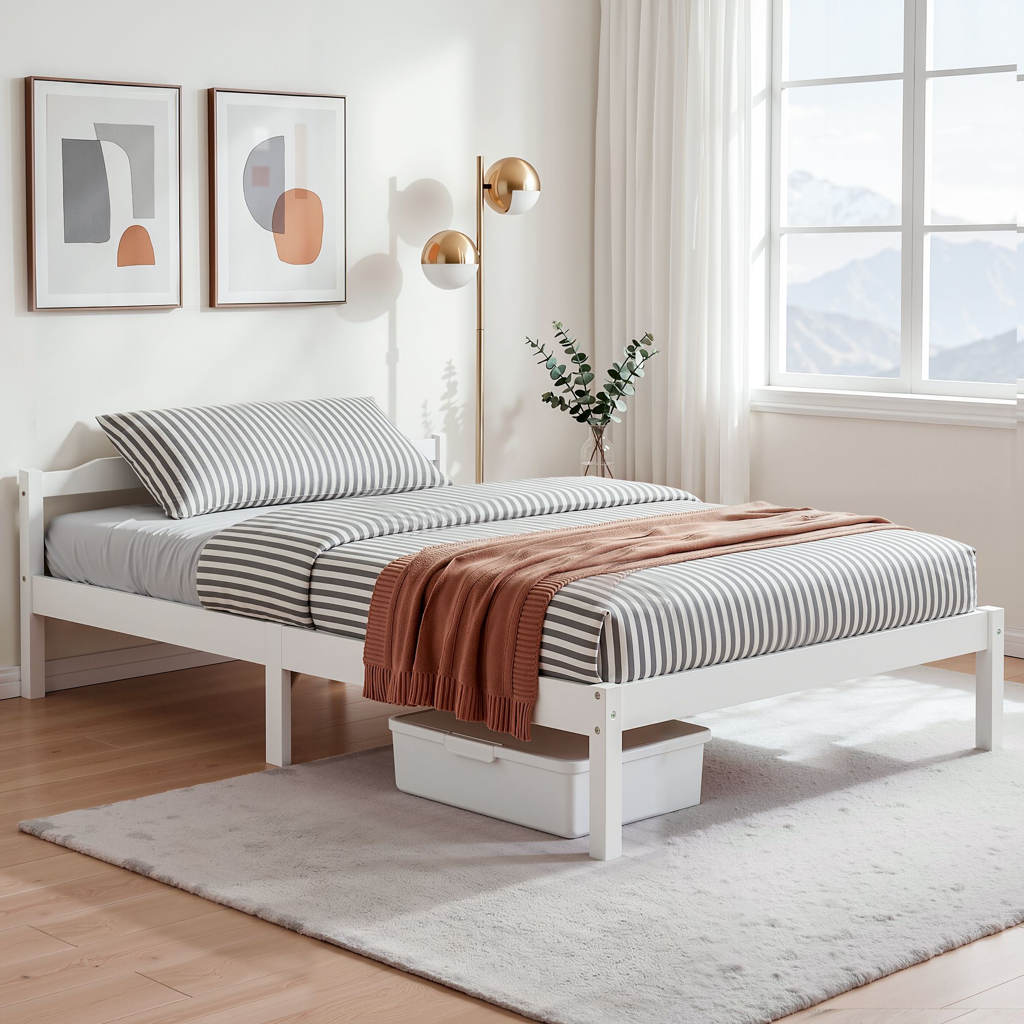 Comforstation LEXI Double Size White Wooden Bed Frame