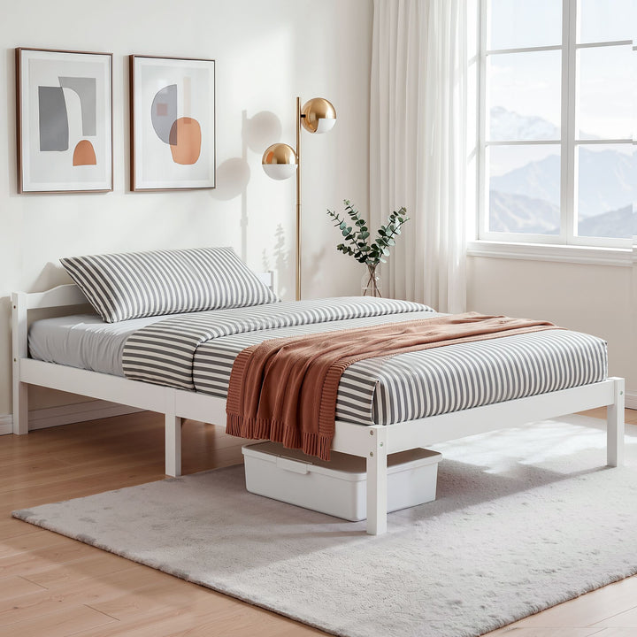 Comforstation LEXI Double Size White Wooden Bed Frame