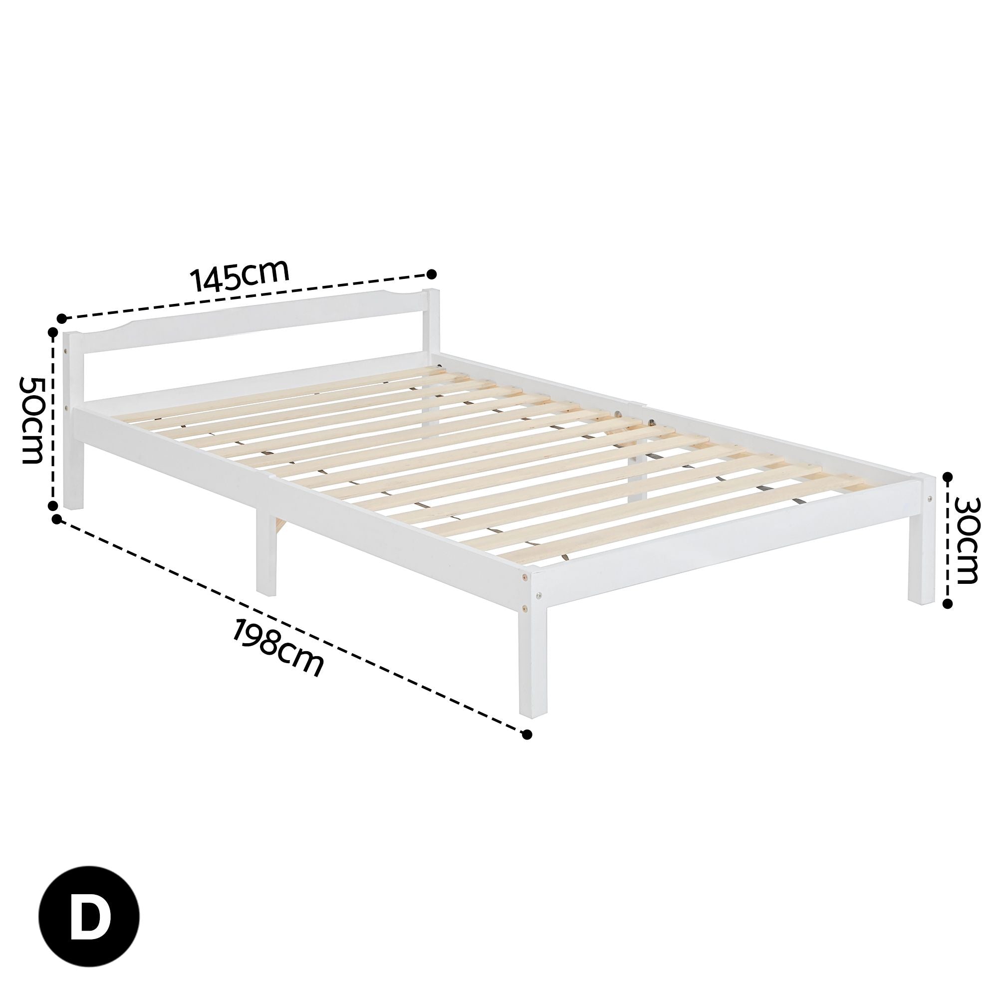 Comforstation LEXI Double Size White Wooden Bed Frame
