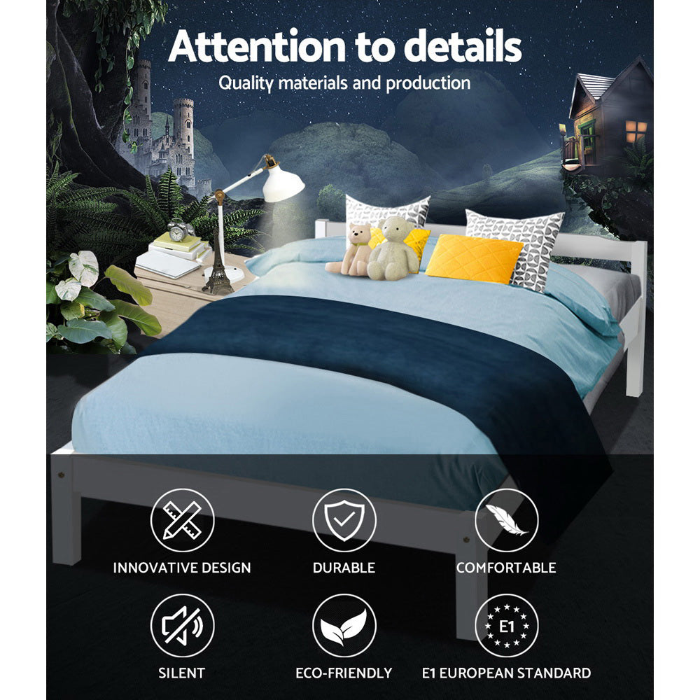 Comforstation LEXI Double Size White Wooden Bed Frame