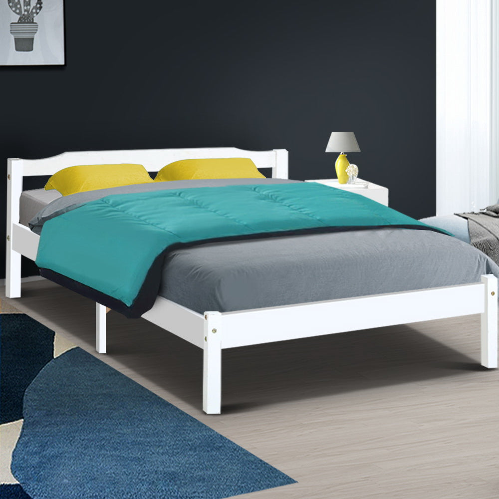 Comforstation LEXI Double Size White Wooden Bed Frame