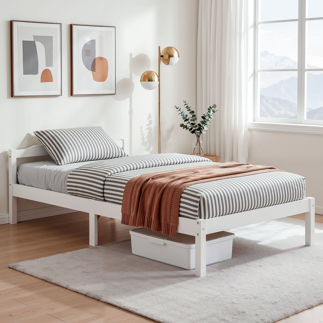 Comforstation LEXI King Single Wooden Bed Frame in White
