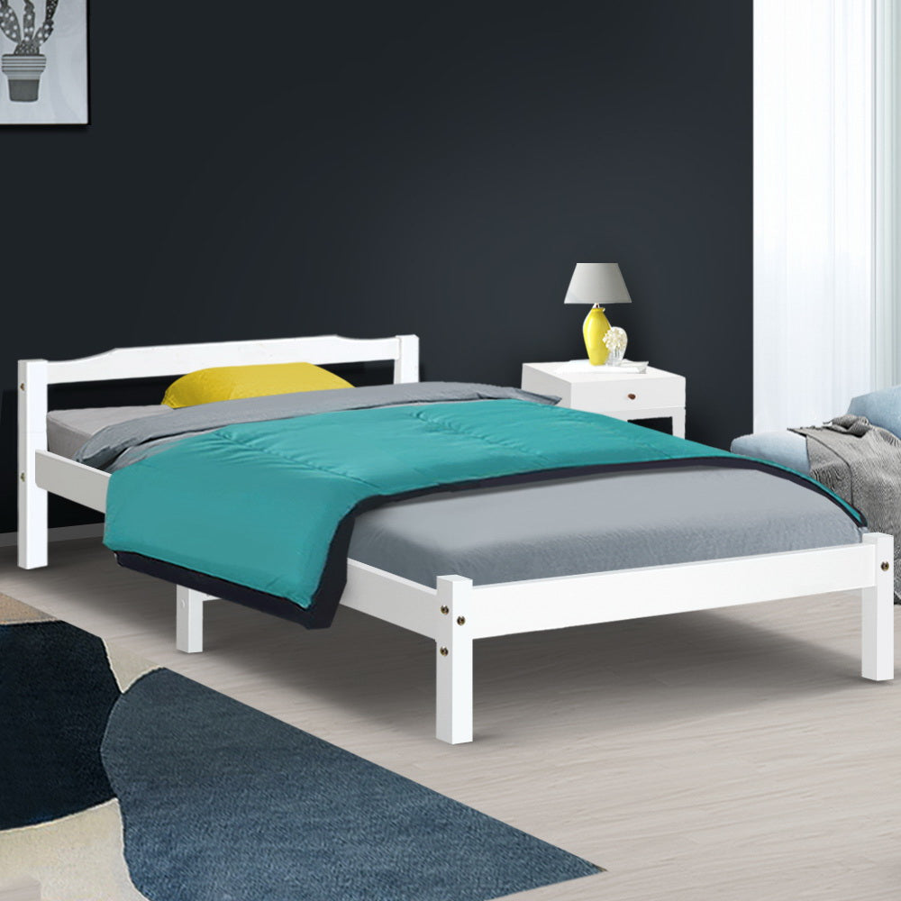 Comforstation LEXI King Single Wooden Bed Frame in White