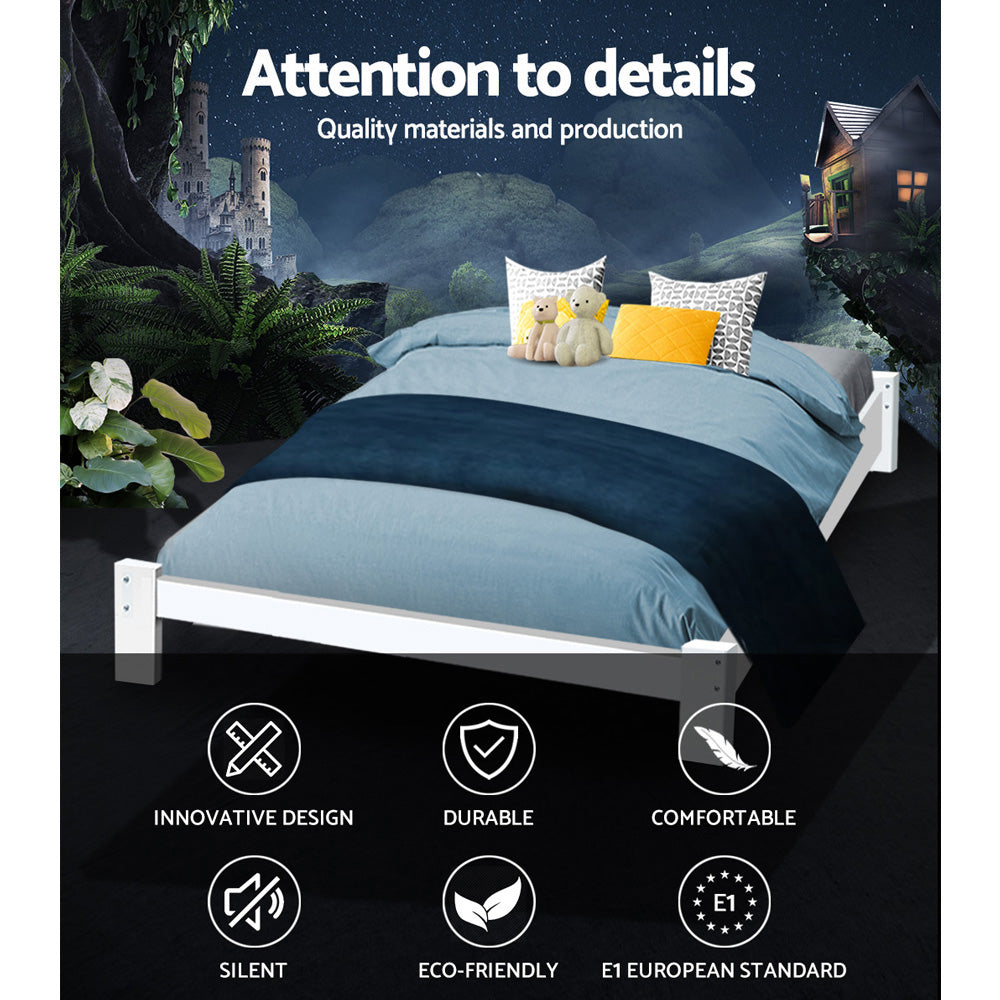 Comforstation Jade Double Bed Frame - White Pine Wood