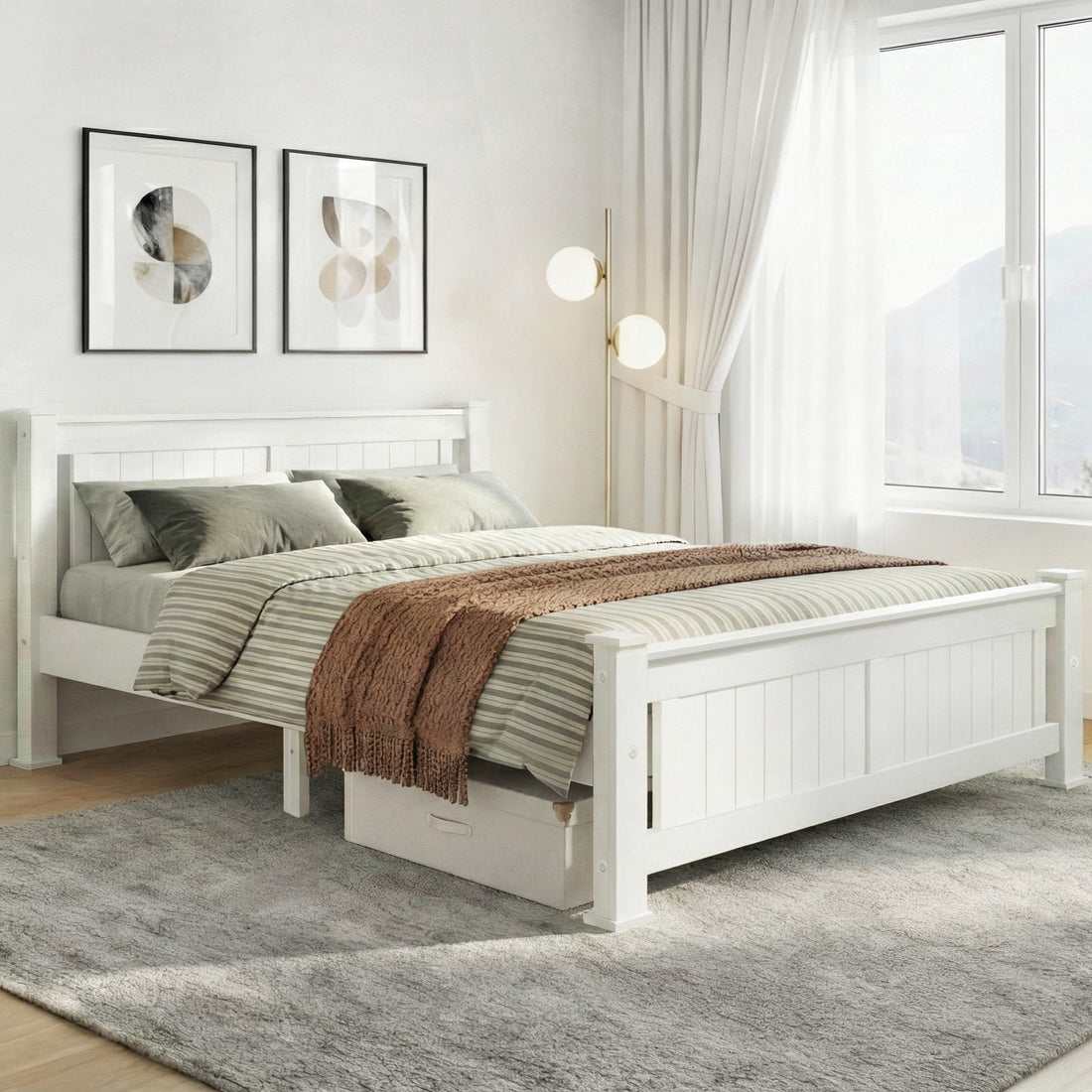 Comforstation Double Wooden Bed Frame in White