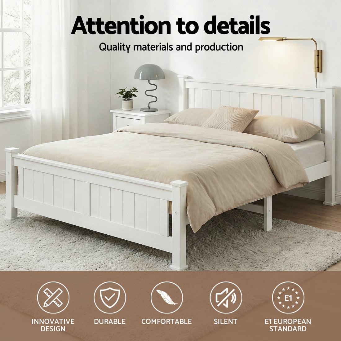 Comforstation Double Wooden Bed Frame in White