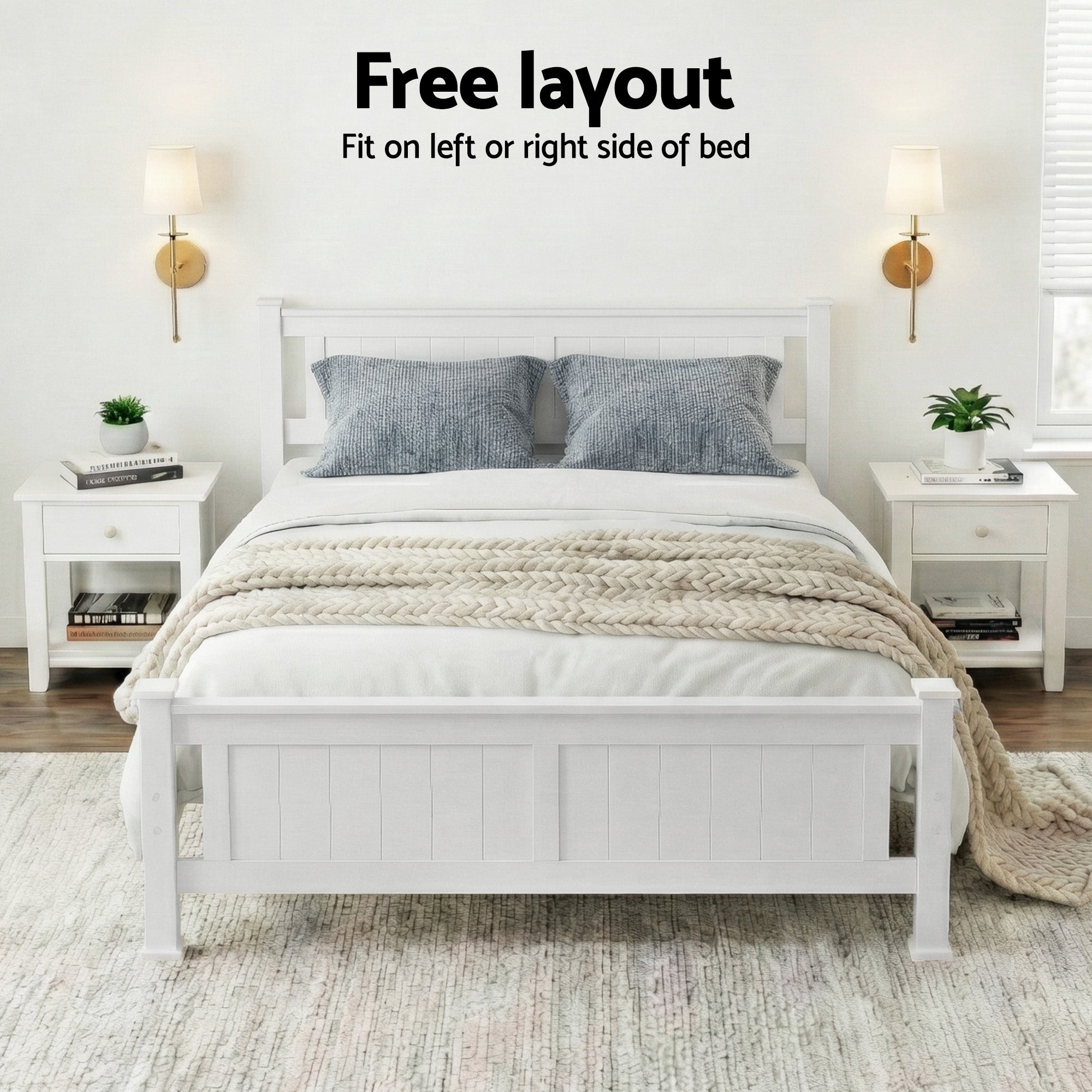 Comforstation Double Wooden Bed Frame in White