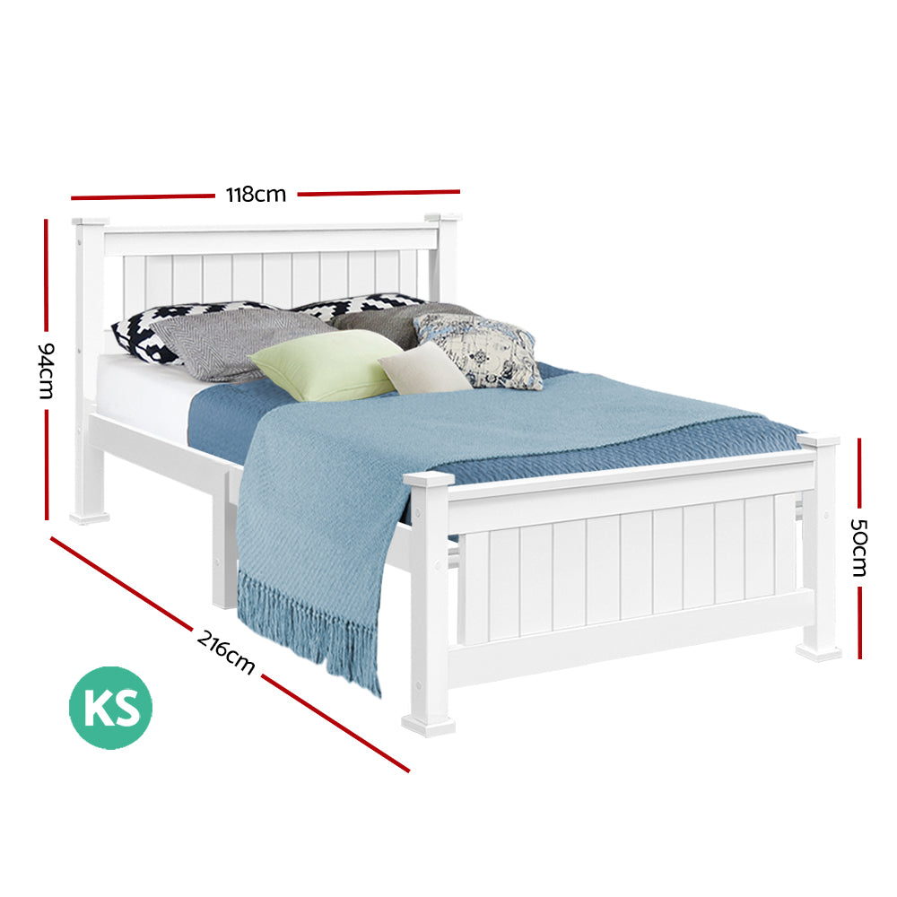 Comforstation King Single Wooden Bed Frame in White
