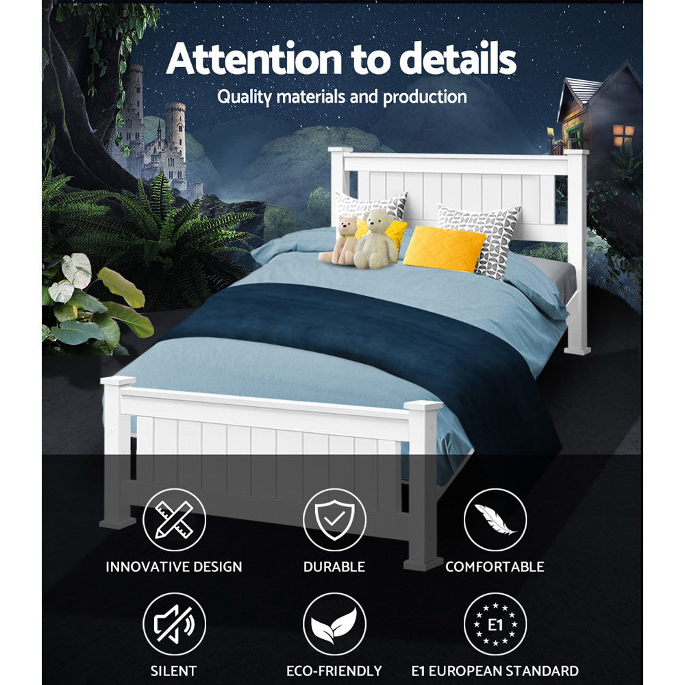 Comforstation King Single Wooden Bed Frame in White