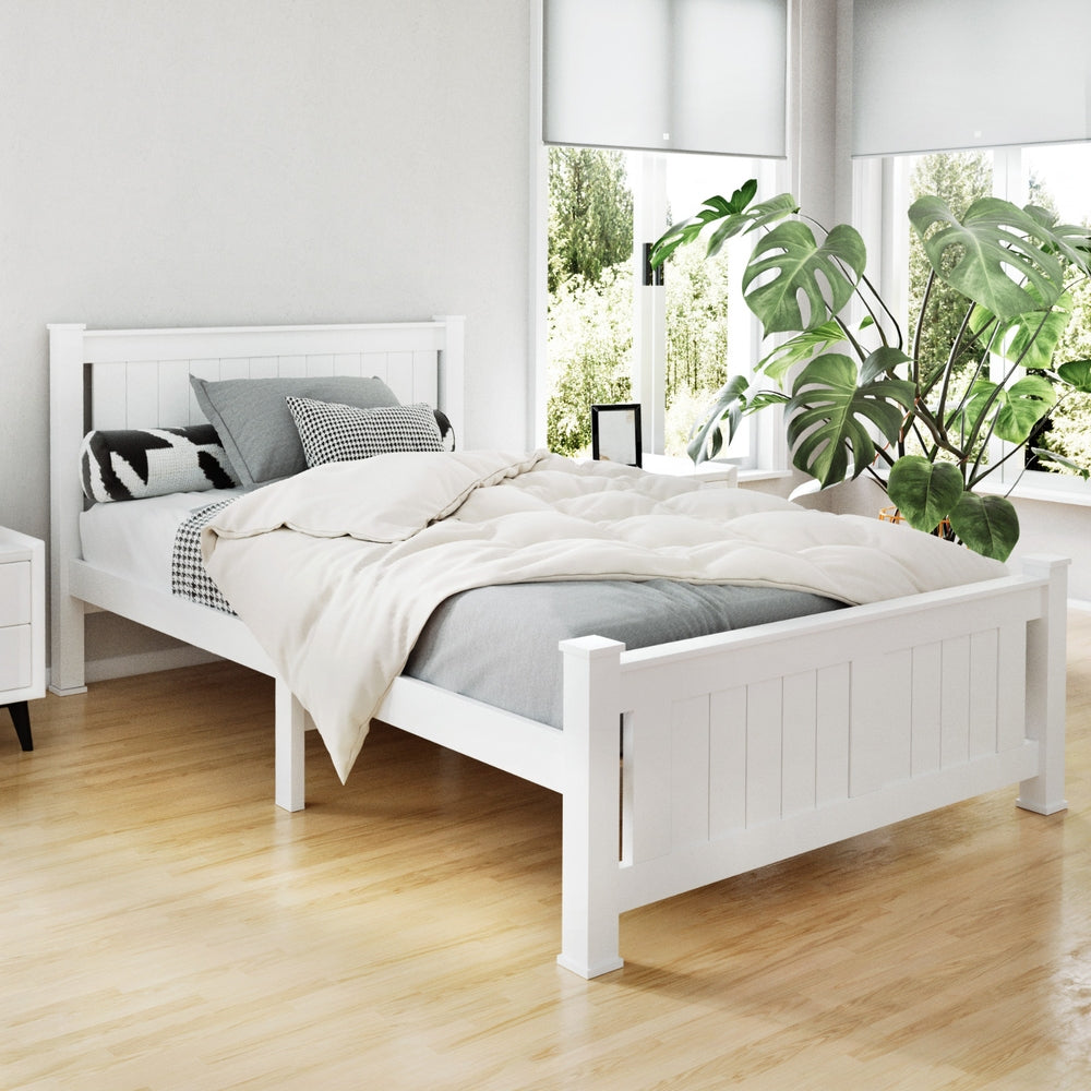 Comforstation King Single Wooden Bed Frame in White