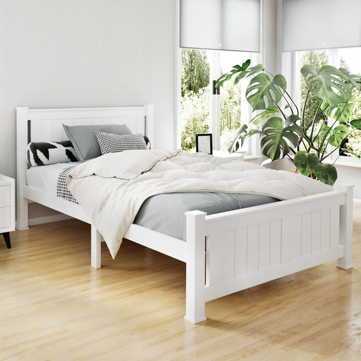 Comforstation King Single Wooden Bed Frame in White