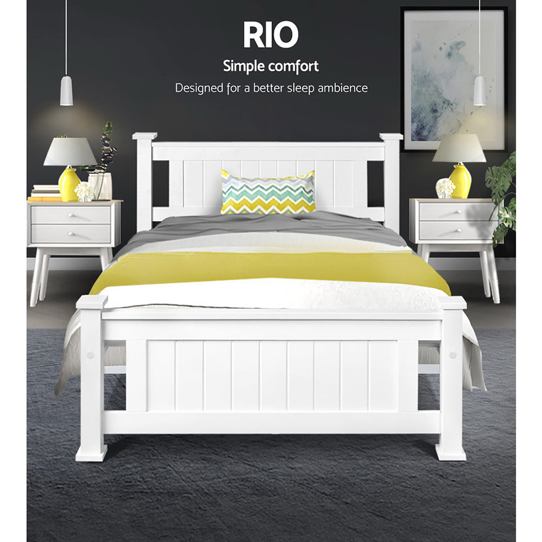 Comforstation King Single Wooden Bed Frame in White