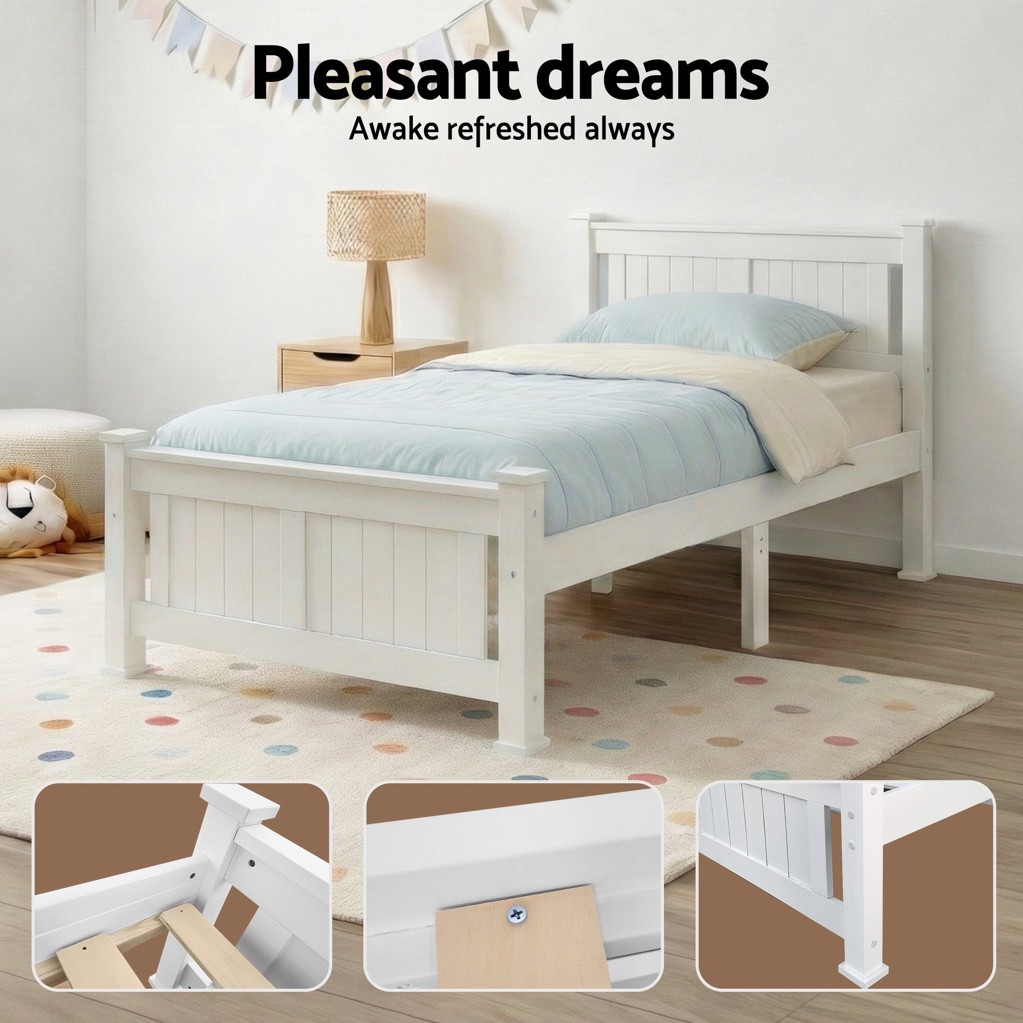 Comforstation King Single Wooden Bed Frame in White