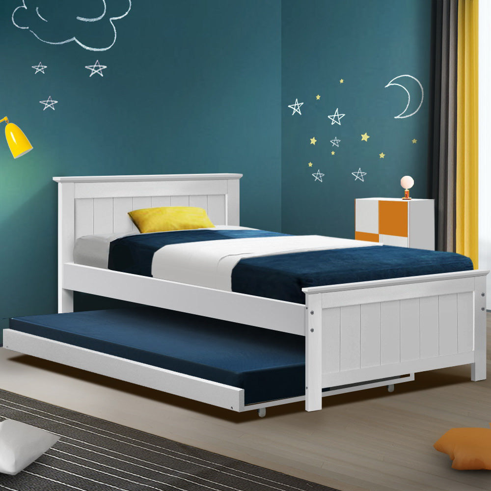 Comforstation Elvis King Single Wooden Trundle Bed - White