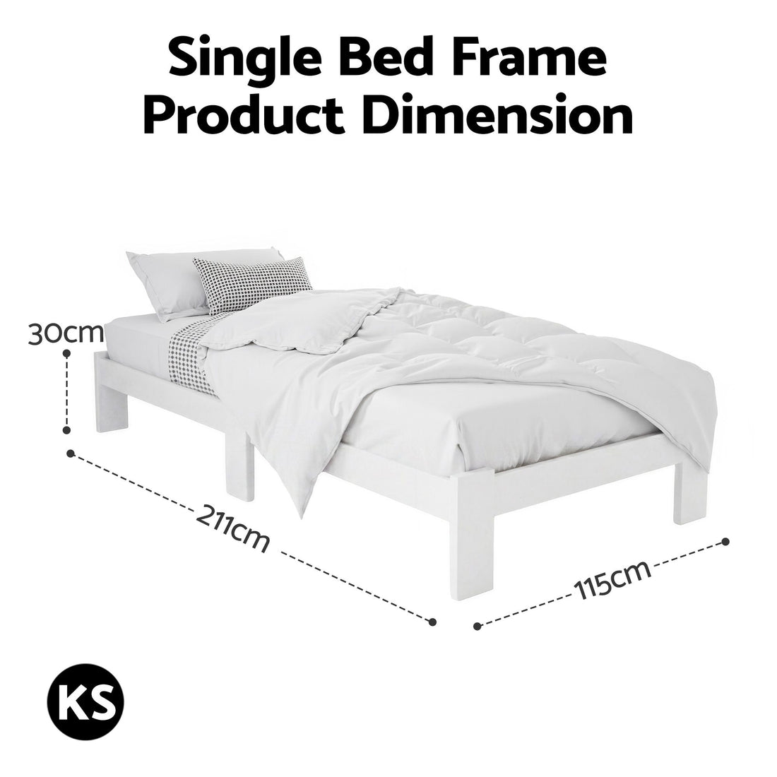 Comforstation Jade King Single Bed Frame - White Pine Wood