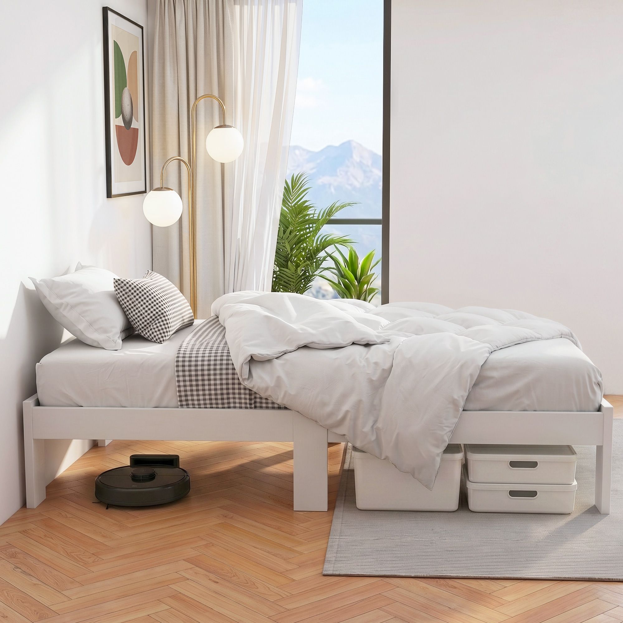Comforstation Jade King Single Bed Frame - White Pine Wood
