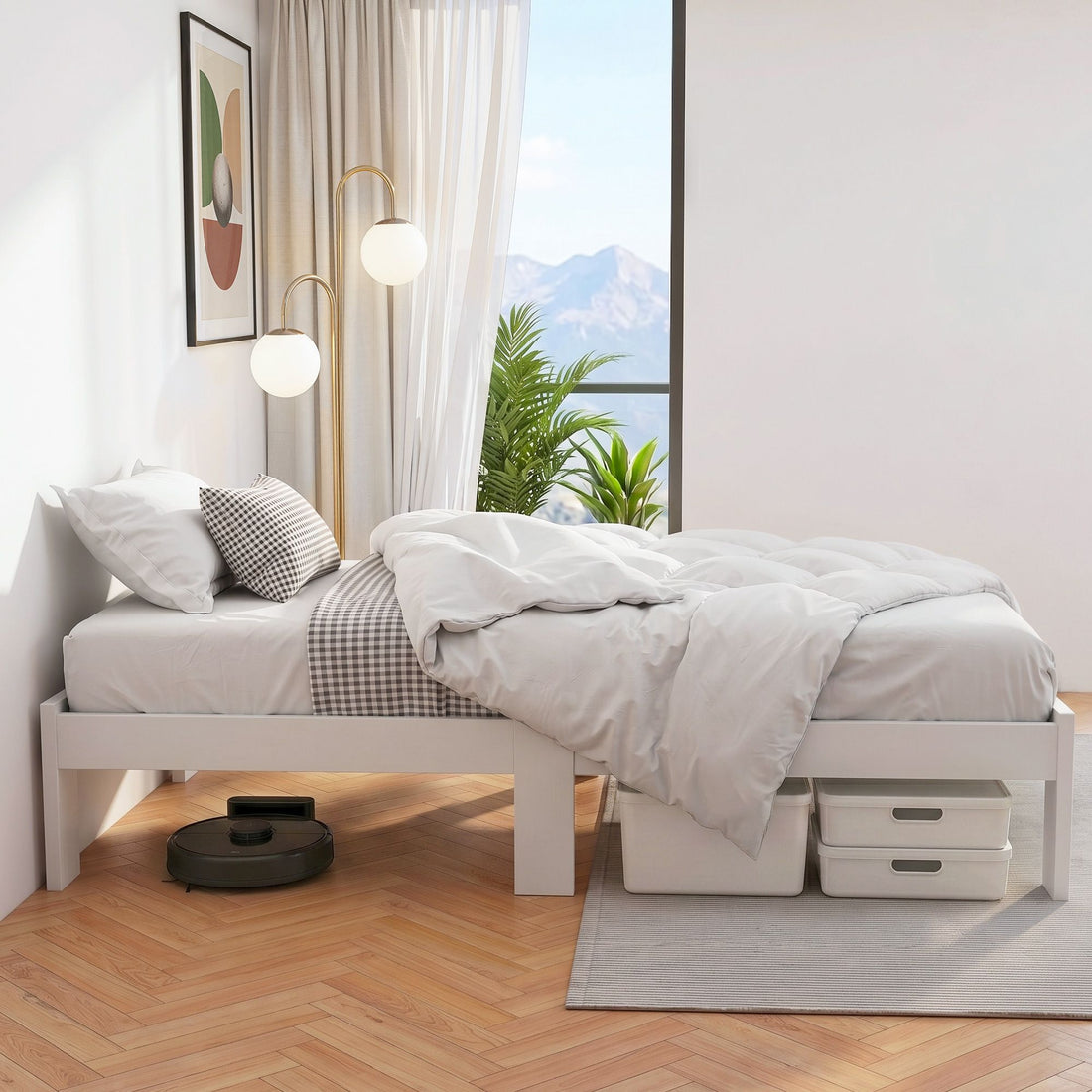 Comforstation Jade King Single Bed Frame - White Pine Wood