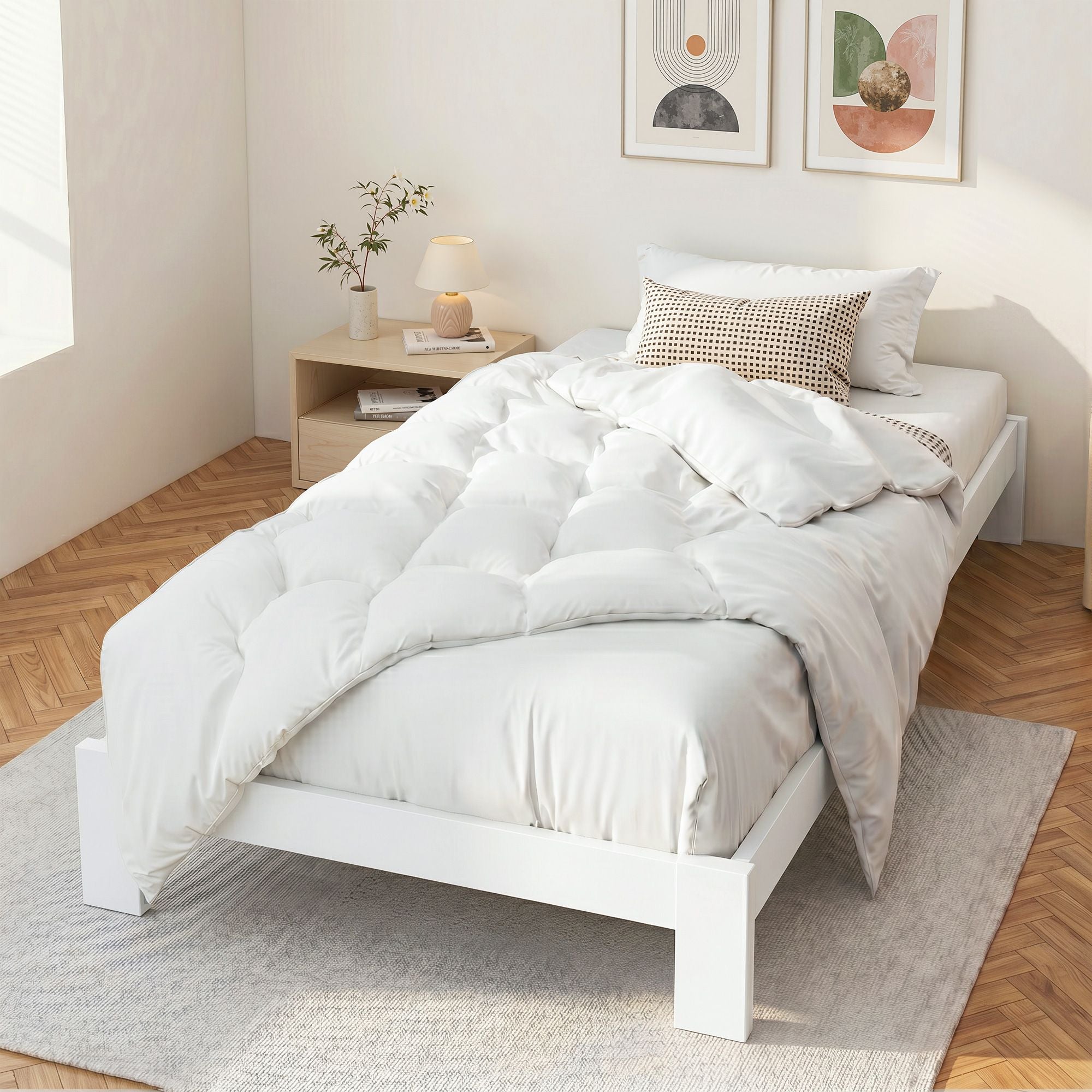 Comforstation Jade King Single Bed Frame - White Pine Wood