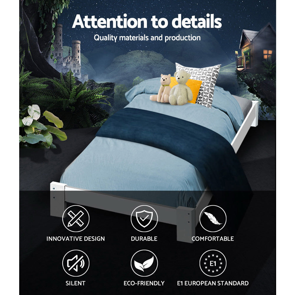 Comforstation Jade King Single Bed Frame - White Pine Wood