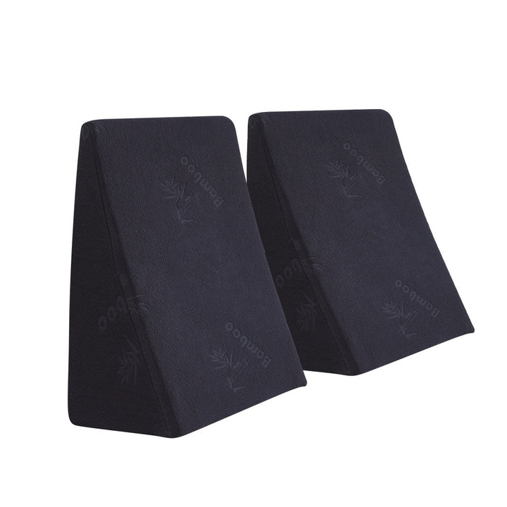 Set of 2 25cm and 30cm Cool Gel Memory Foam Bed Wedge Pillow - Black